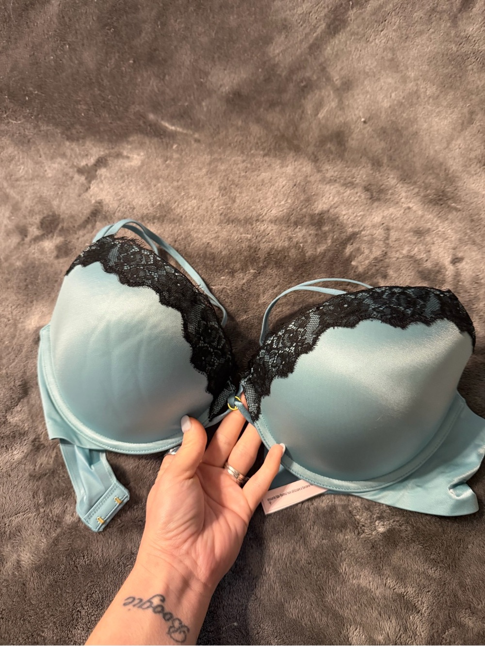 Victoria's Secret Light Blue Bra with Black Lace Trim